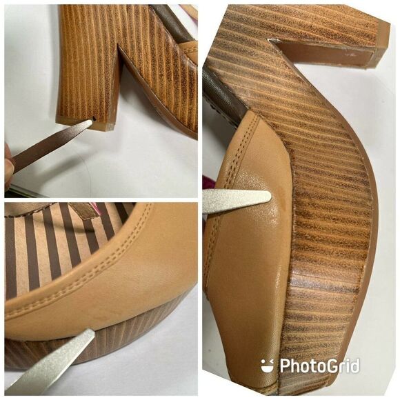 Splendid Nude Pink Platform Sandal Size 7.5 US Ankle Strap Faux Wood Chunky Heel - Picture 7 of 12